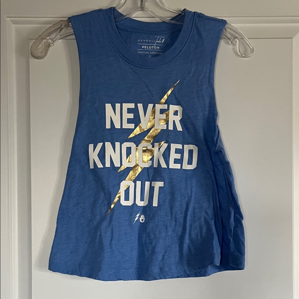 Peloton Kids Tank Top in Blue with Gold Accent